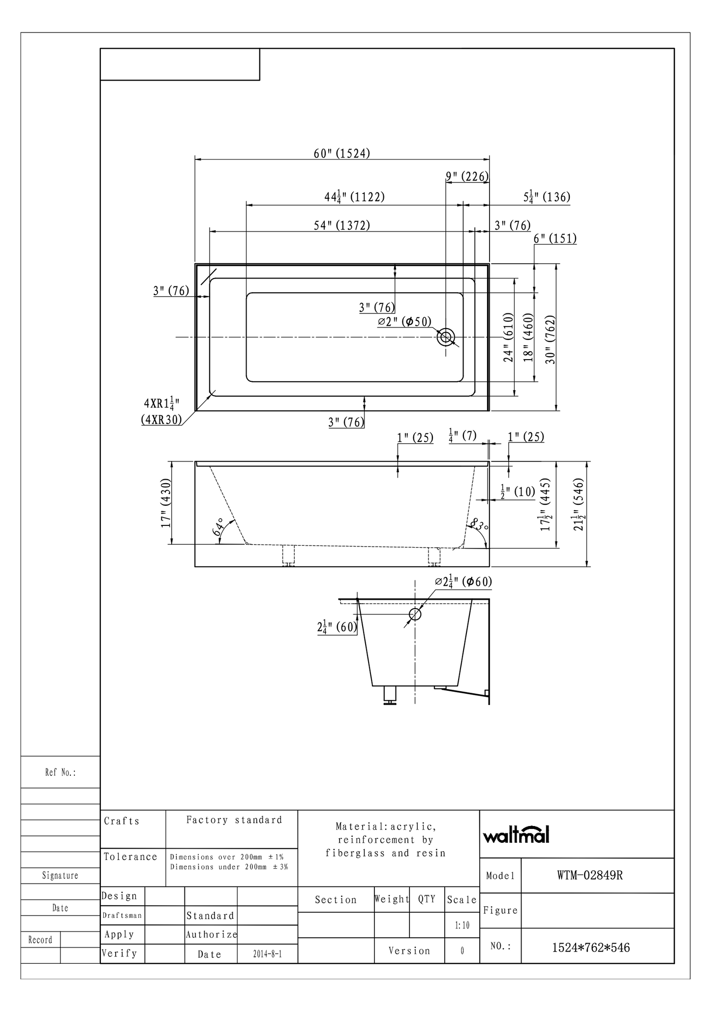 Lauretta Alcove Bathtub - BRAN Left Drain