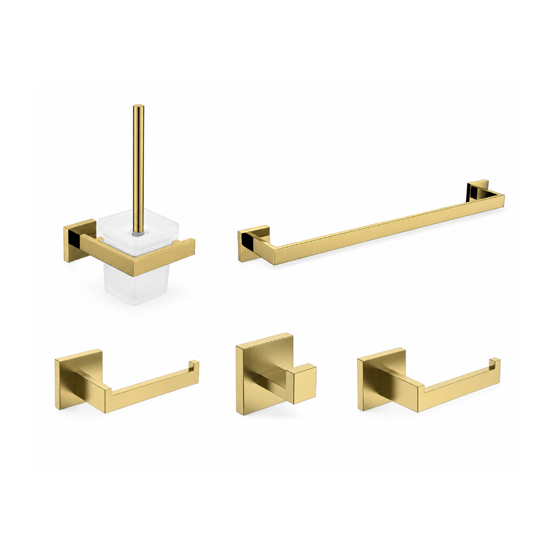 Lauretta Square 5-Piece Bathroom Accessories Set - Brushed Gold