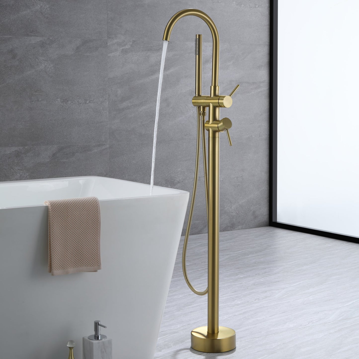 Brushed Gold Free Standing Bathub Faucet Lauretta-2