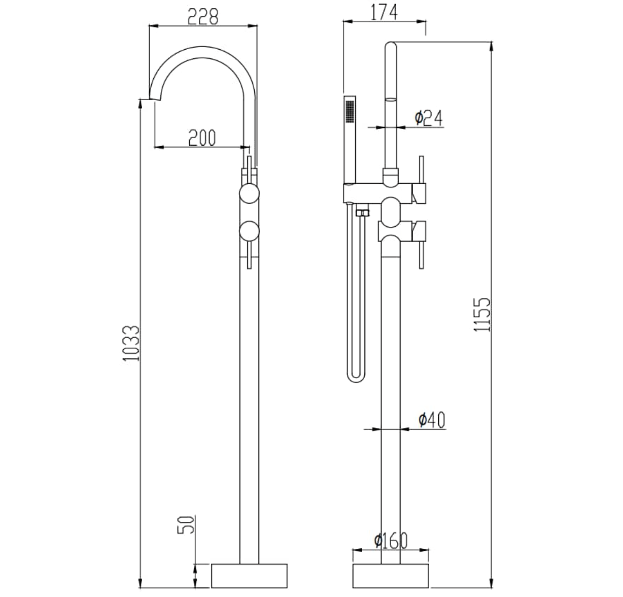 Brushed Gold Free Standing Bathub Faucet Lauretta-4