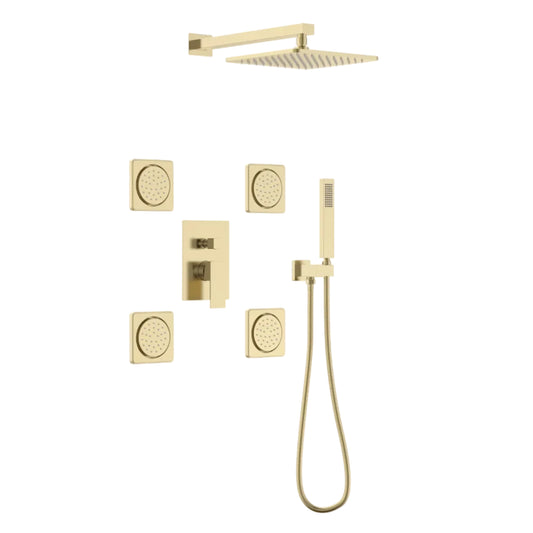 Lauretta TORINO 3-way Shower Faucet with Tub Spout & Slide Bar - Brushed Gold