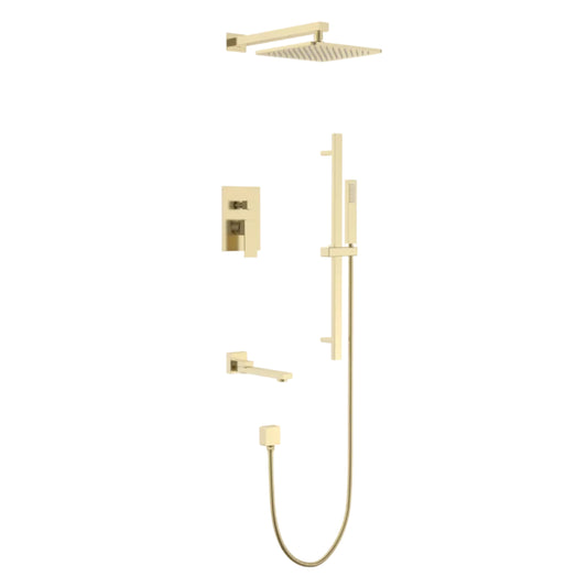 Lauretta TORINO 3-way Shower Faucet with Tub Spout & Slide Bar - Brushed Gold