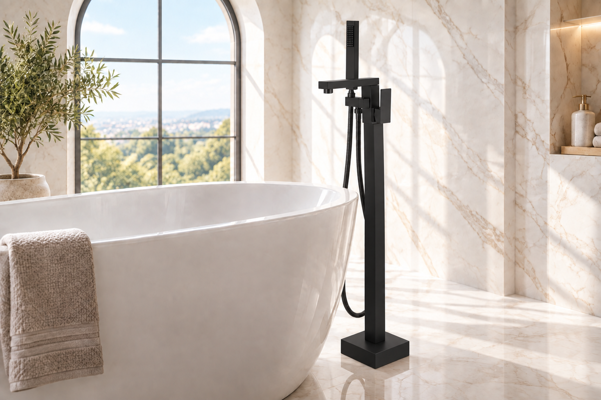 Bathroom scene with faucet in matte black finish