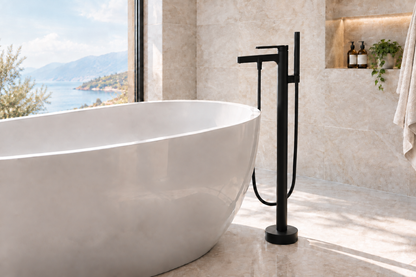 Bathroom scene with hand-shower wand made smaller