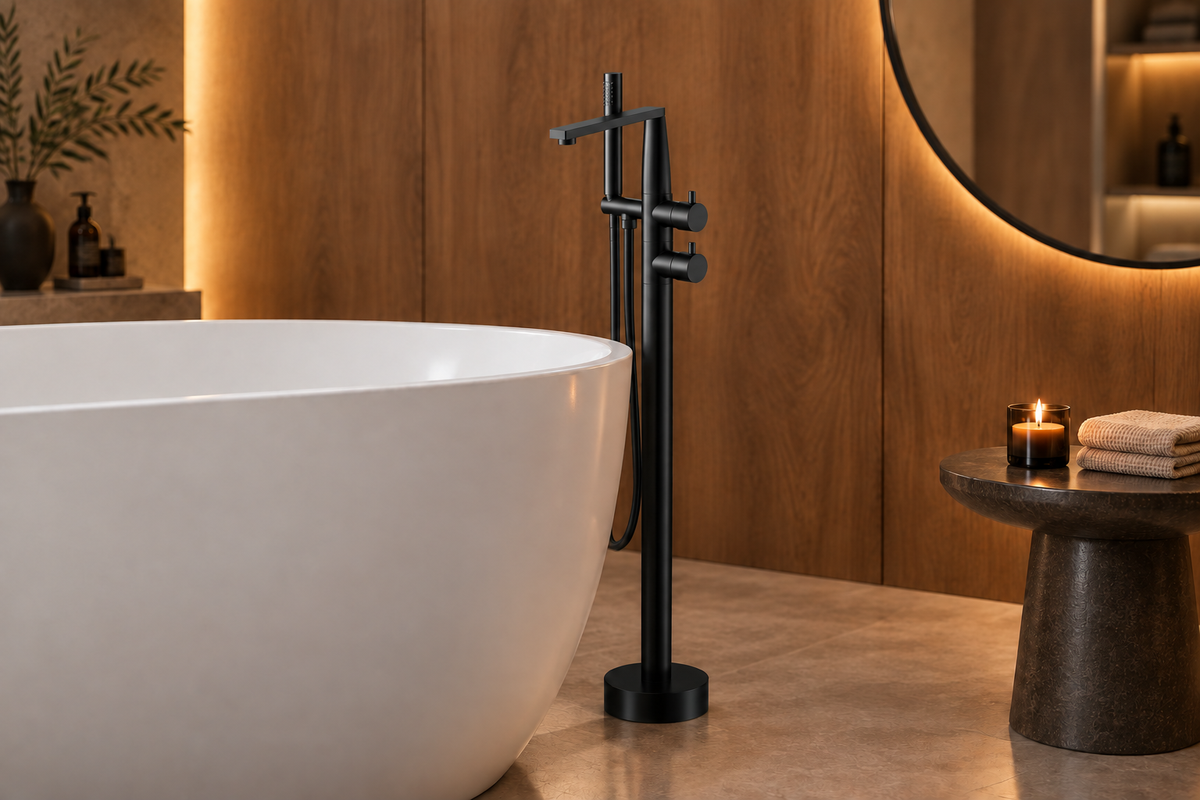Bathroom scene with spout length corrected