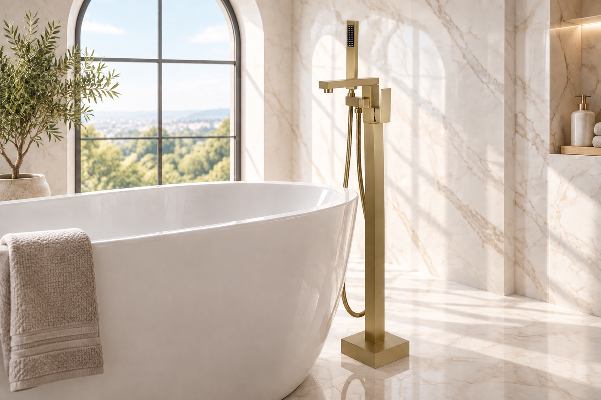Bathroom scene with spout length corrected