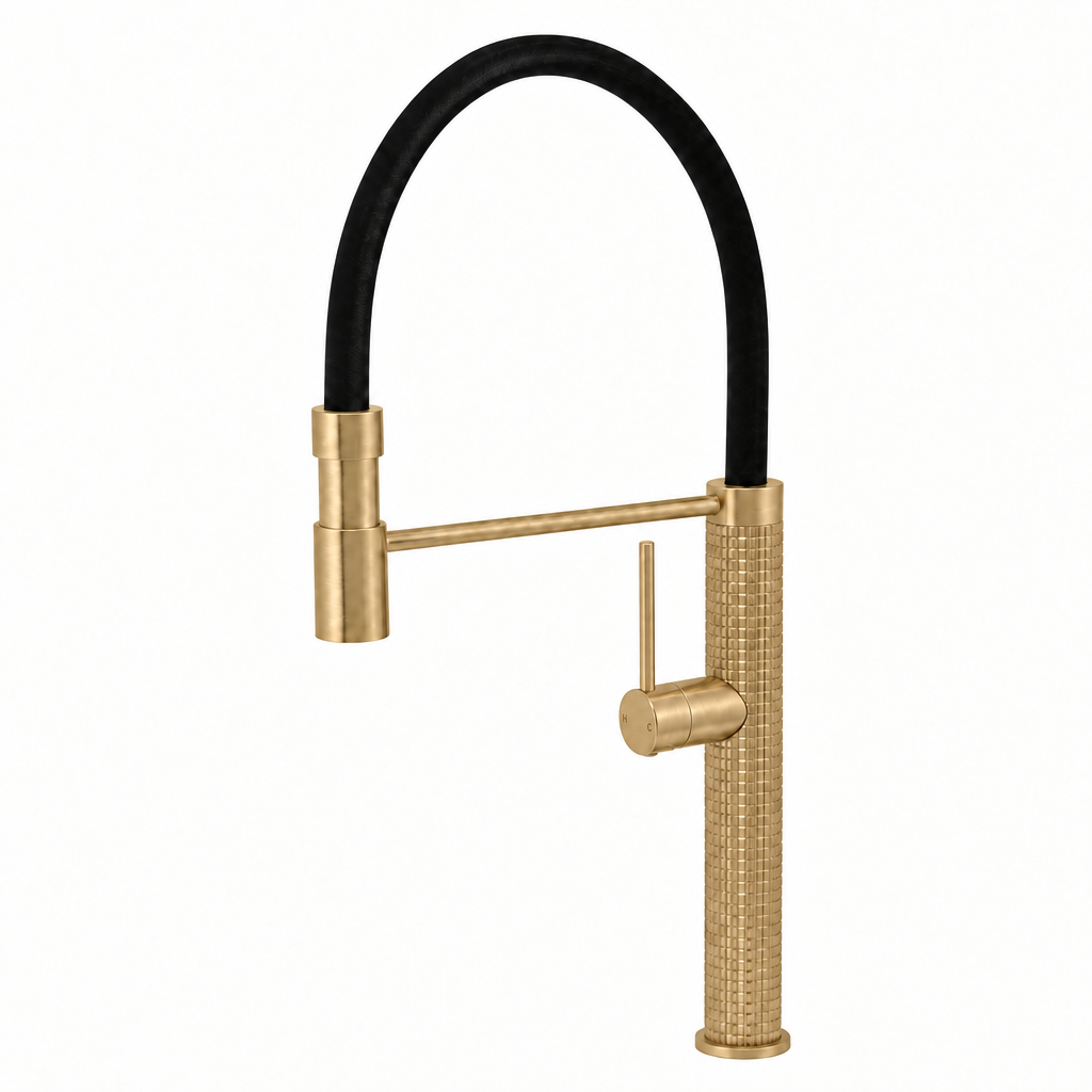 Brushed gold faucet with corrected lever length