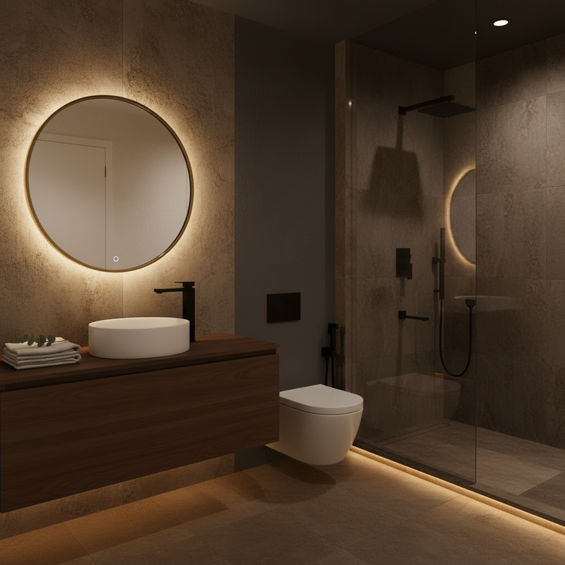 Darker sophisticated Torino bathroom color direction
