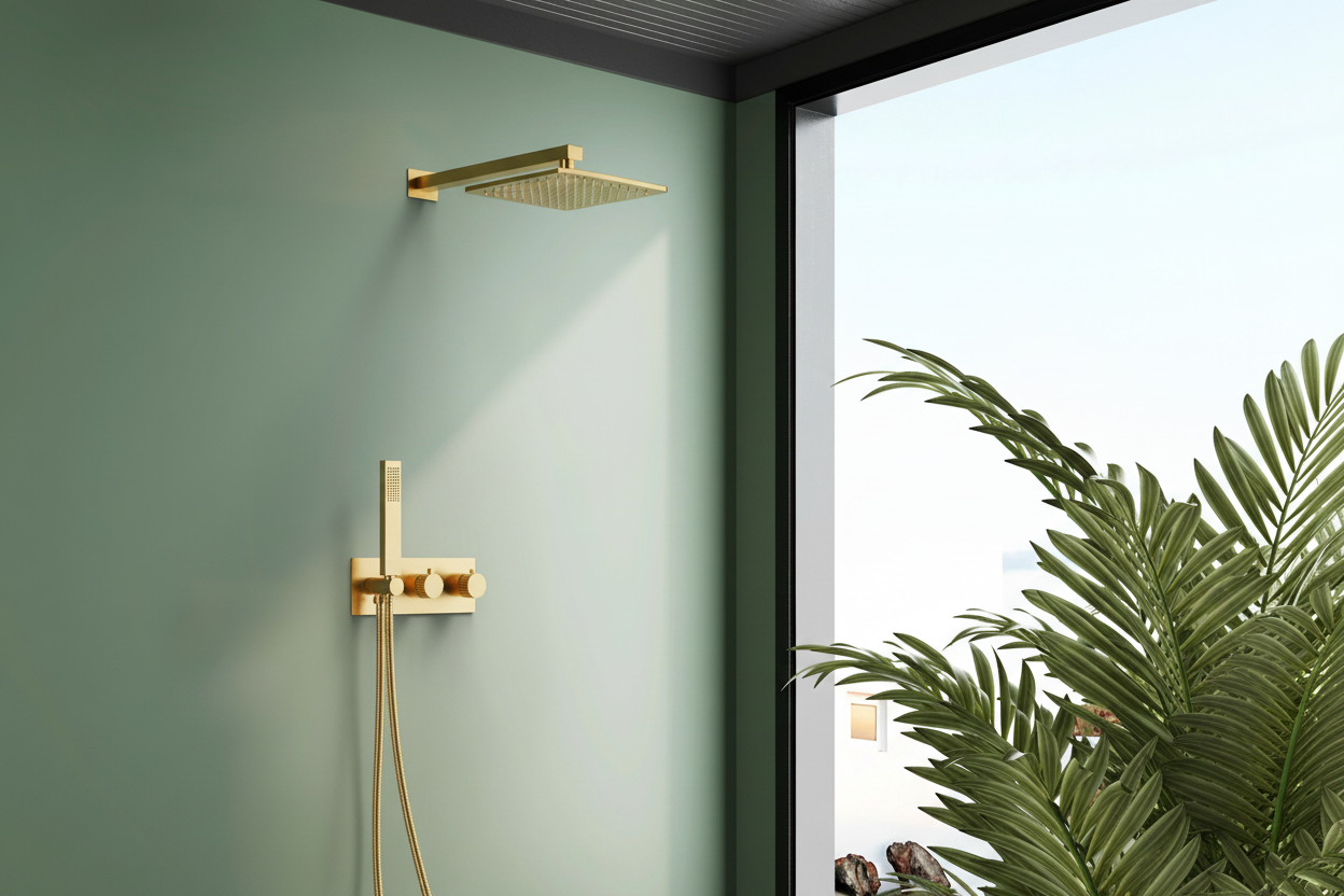 FIRENZE 2-way Thermostatic Shower Faucet with Hand Held - Brushed Gold