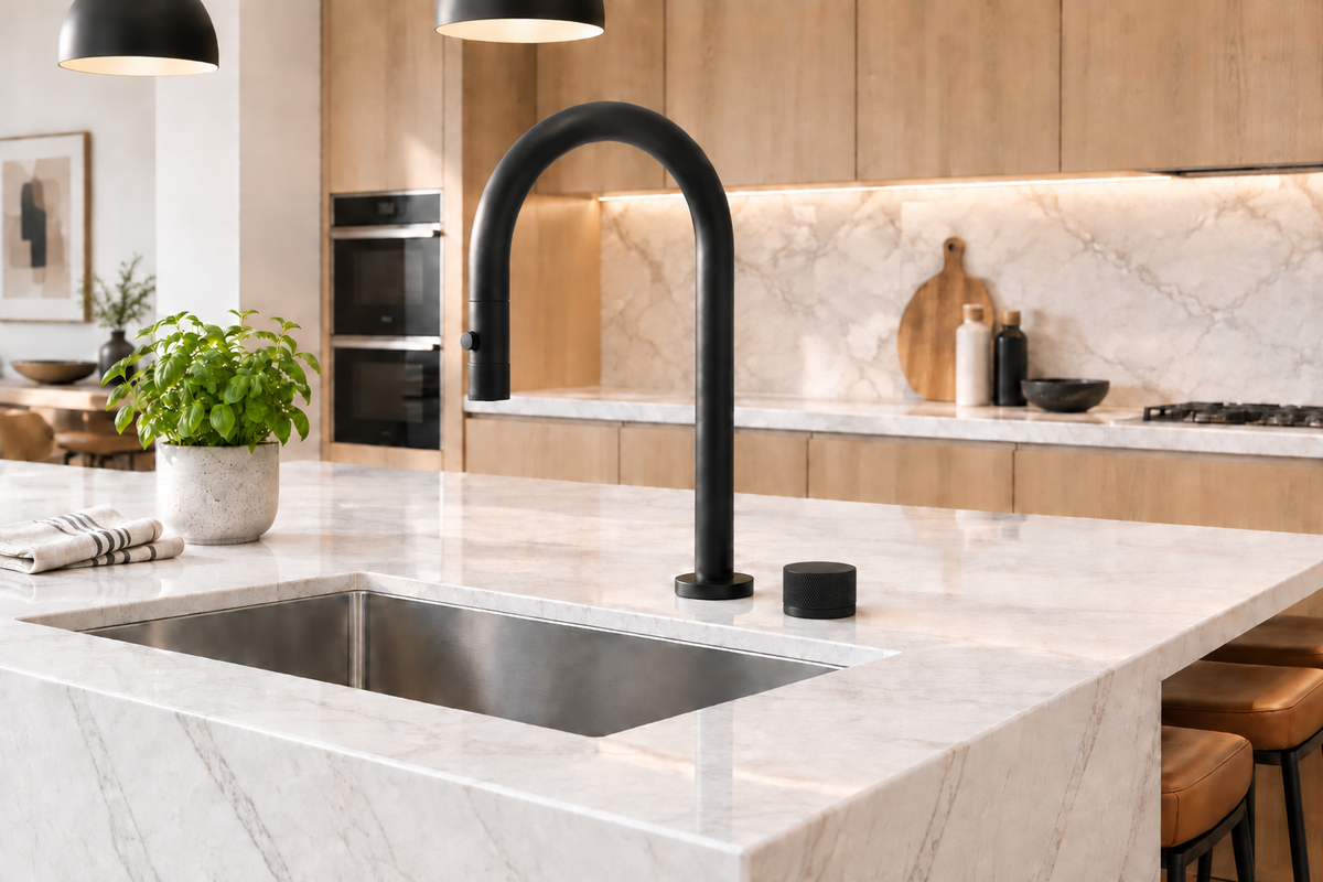 Kitchen island scene with knob corrected to a uniform cylinder shape