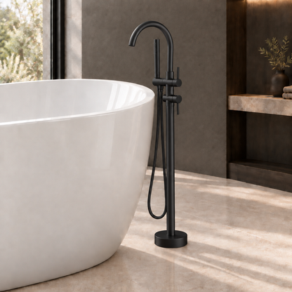 Matte-black freestanding faucet lifestyle image